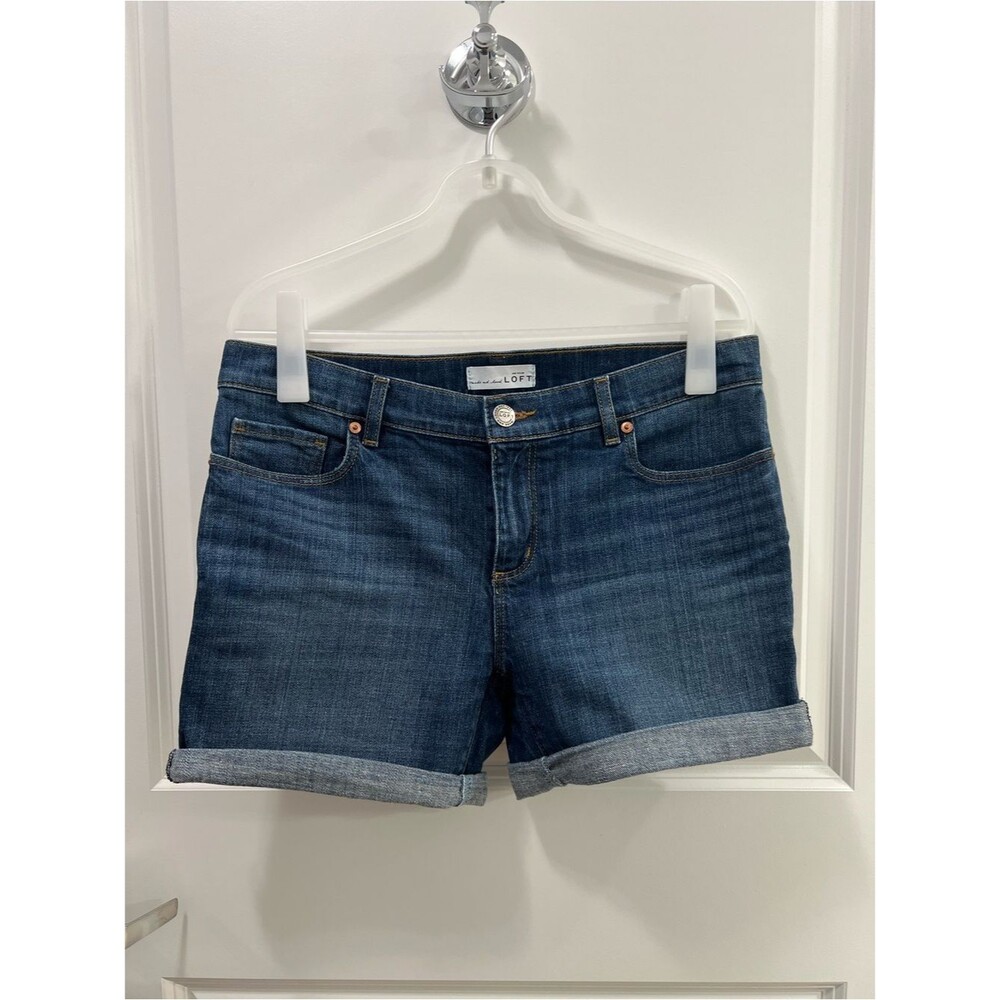 LOFT Dark Blue Denim Rolled-Hem Shorts Size 27